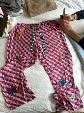 Wide Leg Lounge Pants in Pink & Purple Checkerprint